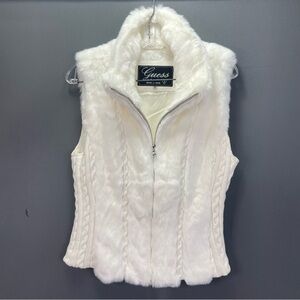 GEUSS faux fur and chunky braid knit zip up vest